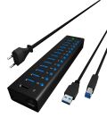 ICY BOX IB-AC6113, 13 Port USB3.0 Hub + 1x Ladeport, Aluminium Gehäuse mit Netzteil