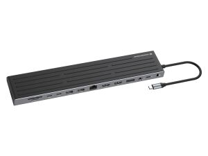 Conceptronic DONN32B 14-in-1 MST-Dockingstation USB 3.2 Gen 1, HDMI x2, DisplayPort, Gigabit-LAN, USB-A 5Gbps x3, USB-C 5Gbps x2, SD-Kartenleser, MicroSD/TF, 3,5-mm-Headset-Anschluss, Sicherheitssteckplatz, 100W USB Power Delivery