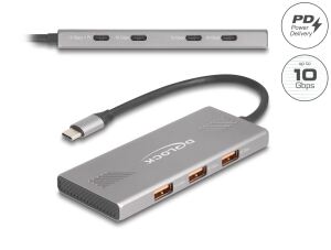 DELOCK 7 Port USB Hub 10 Gbps mit 4 x USB Type-C PD 80 W