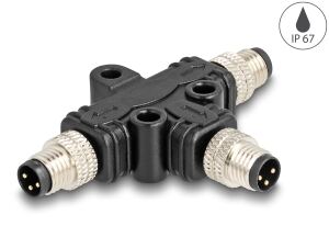 DELOCK M8 T-Splitter A-kodiert 3 Pin 1 xSt . zu 2 x Stecker