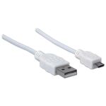 Manhattan Hi-Speed USB Micro-B Anschlusskabel, USB 2.0, Typ A Stecker - Micro-B Stecker, 480 Mbps, 1,8 m, weiß