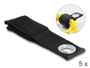 DeLOCK Strapazierfähiger Klettgurt mit Befestigungsöse L 260 x B 38 mm schwarz 5 Stück