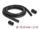DeLOCK Kabelschutzschlauch 2 m x 15,8 mm mit 2 x PG11 Schlauchverschraubung Set schwarz