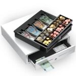 Equip Kassenschublade für Point of Sale (POS)-System, 4 Schein-/8 Münzfächer, herausnehmbare Münzschlitze, RJ11-Anschluss, weiß