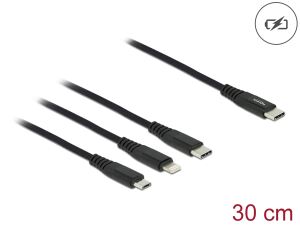 DeLOCK USB Ladekabel 3 in 1 USB Type-C zu Lightning / Micro USB / USB Type-C 30 cm