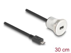 DELOCK USB2.0 Micro-B Einbaubuchse mit Kabelp. St. Alu. 30cm