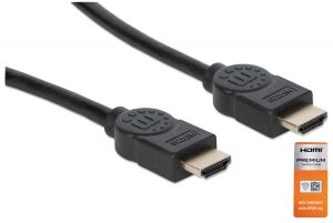 Manhattan Zertifiziertes Premium High Speed HDMI-Kabel mit Ethernet-Kanal, 4K@60Hz, HEC, ARC, 3D, 18 Gbit/s Bandbreite, HDMI-Stecker auf HDMI-Stecker, geschirmt, schwarz, 1,8 m