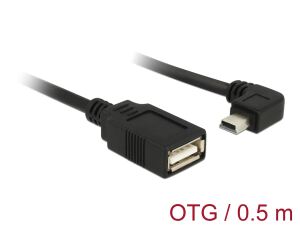 DELOCK USB Kabel A -> Mini-B Bu/St 0.50m 90° OTG sw