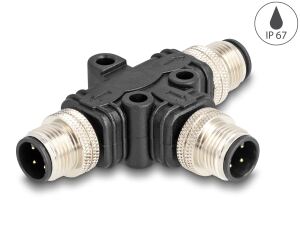 DELOCK M12 T-Splitter A-kodiert 4 Pin 1 xSt . zu 2 x Stecker