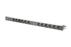 Digitus Steckdosenleiste mit Aluminiumprofil und Überlastschutz, 12-fach Schutzkontaktsteckdose, 2 x 2 m Zuleitung Schutzkontaktstecker