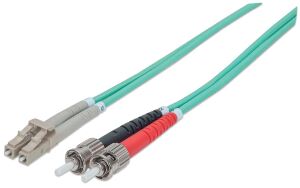 Intellinet Glasfaser LWL-Anschlusskabel, Duplex, Multimode, ST/LC, 50/125 µm, OM3, 5 m, aqua
