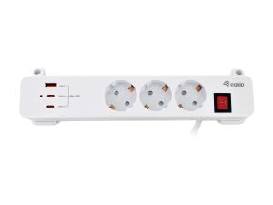 Equip 3-fach Steckdosenleiste mit Klemme und 3 x USB-Anschlüssen (2 x USB + 1 x USB), 2 m