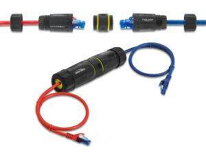 DeLOCK Kabelverbinder RJ45 Buchse zu RJ45 Buchse mit M23 Gewinde geeignet für Cat.6a / Cat.7 Netzwerkkabel IP68 staub- und wasserdicht
