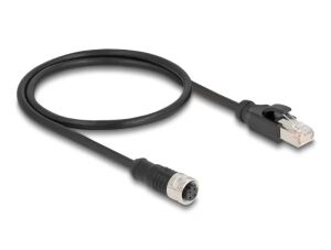 DeLOCK M12 Adapterkabel D-kodiert 4 Pin Buchse zu RJ45 Stecker 50 cm