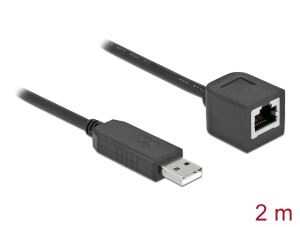 DeLOCK Serielles Anschlusskabel mit FTDI Chipsatz, USB 2.0 Typ-A Stecker zu RS-232 RJ45 Buchse 2 m schwarz