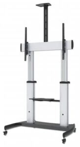 Manhattan Premium Multimedia TV-Ständer auf Rollen mit besonders hoher Traglast , Aluminiumkonstruktion, für Bildschirme von 60" bis 100" und bis zu 100 kg, -10 bis 5Â° neigbar, höhenverstellbar, Fachböden für Kamera und AV-Zubehör, silber und schwarz