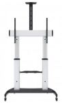 Manhattan Premium Multimedia TV-Ständer auf Rollen mit besonders hoher Traglast , Aluminiumkonstruktion, für Bildschirme von 60" bis 100" und bis zu 100 kg, -10 bis 5Â° neigbar, höhenverstellbar, Fachböden für Kamera und AV-Zubehör, silber und schwarz