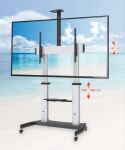 Manhattan Premium Multimedia TV-Ständer auf Rollen mit besonders hoher Traglast , Aluminiumkonstruktion, für Bildschirme von 60" bis 100" und bis zu 100 kg, -10 bis 5Â° neigbar, höhenverstellbar, Fachböden für Kamera und AV-Zubehör, silber und schwarz