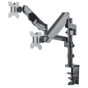 Manhattan Universal-Tischhalterung mit Gasdruckfeder für zwei Monitore, Zwei Halterungsarme mit Gasdruckfeder, Kugelgelenk und Verlängerungsarm, geeignet für zwei Monitore von 17" bis 32"* und bis zu 8 kg pro Arm