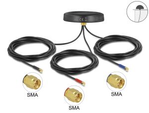 DeLOCK Multiband LTE-MIMO UMTS GSM GNSS Antenne 3 x SMA Stecker omnidirektional Dachmontage schwarz outdoor