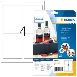 HERMA Flaschenetiketten A4 Inkjet 90x120 mm weiß Papier glänzend 40 St.