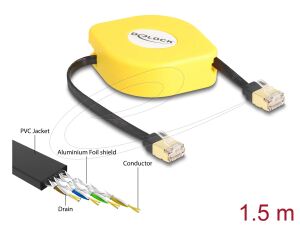 DELOCK RJ45 Aufrollkabel Cat.6A STP 1,5 m schwarz gelb