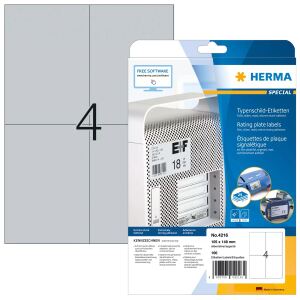 HERMA Typenschildetiketten A4 105x148 mm silber extrem stark haftend Folie matt 100 St.