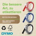 DYMO Original Prägeband | 3D weiß auf schwarz | 9 mm x 3 m | selbstklebendes Kunststoff Etikettenband | für Junior & Omega Beschriftungsgerät | 1 Stück