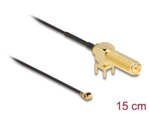 DeLOCK Antennenkabel RP-SMA 90° PCB Buchse zum Einbau zu I-PEX Inc., MHF® I Stecker 1.13 15 cm Gewindelänge 15 mm
