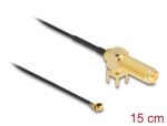 DeLOCK Antennenkabel RP-SMA 90° PCB Buchse zum Einbau zu I-PEX Inc., MHF® I Stecker 1.13 15 cm Gewindelänge 15 mm