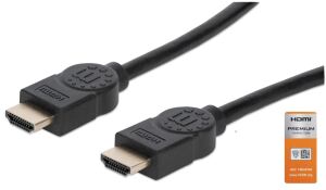Manhattan Zertifiziertes Premium High Speed HDMI-Kabel mit Ethernet-Kanal, 4K@60Hz, HEC, ARC, 3D, 18 Gbit/s Bandbreite, HDMI-Stecker auf HDMI-Stecker, geschirmt, schwarz, 3 m