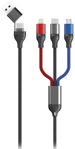 2GO 797361 USB Kabel 1,2 m USB A/USB C USB C/Micro-USB B/Lightning Schwarz, Blau, Grau, Rot