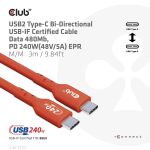 CLUB3D USB2 Typ-C Bi-Direktionales USB-IF zertifiziertes Kabel 480Mb, PD 240W(48V/5A) EPR St./St. 3m