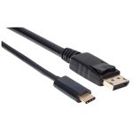 Manhattan USB-C auf DisplayPort-Adapterkabel, Konvertiert das Alternate-Mode-Signal in ein DisplayPort 4K-Ausgangssignal, 2 m, schwarz