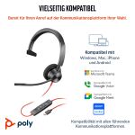 HP Poly Blackwire 3310 Monaurales USB-C-Headset, für Microsoft Teams zertifiziert, + USB-C/A-Adapter