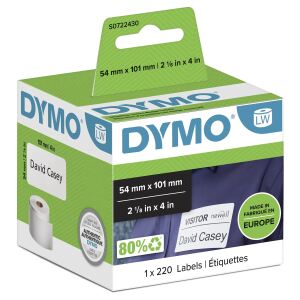DYMO Orignal LabelWriter Versandetiketten/-Namensschilder (Groß) | 54 mm x 101 mm | Rolle mit 220 leicht ablösbaren Etiketten | selbstklebend | für LabelWriter Etikettendrucker & Beschriftungsgerät