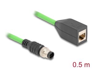 DeLOCK M12 Kabel A-kodiert 8 Pin Stecker zu RJ45 Buchse PUR (TPU) 0,5 m