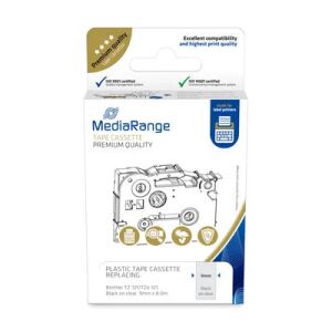 MediaRange Kunststoff-Schriftbandkassette, für/ersetzt Brother TZ-121/TZe-121, permanent haftend, 9mm, 8m, laminiert, schwarz auf transparent