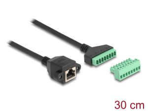 DeLOCK RJ45 Kabel Cat.6 Buchse zu Terminalblock Adapter zum Einbau 30 cm 2-teilig