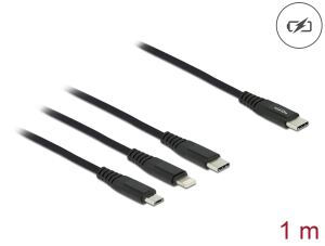 DELOCK Ladekabel 3 in 1 USB-C < Lightning/Micro USB/USB-C 1m