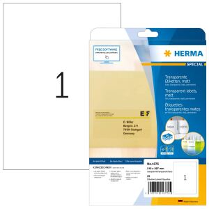 HERMA Etiketten transparent matt A4 210x297 mm Folie 25 St.