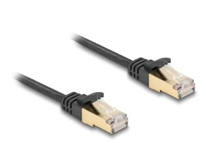 DeLOCK RJ45 Flachband Netzwerkkabel mit Geflechtmantel Cat.6A U/FTP Stecker zu Stecker 7,5 m schwarz