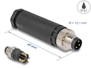 DeLOCK M8 Steckverbinder A-kodiert 3 Pin Stecker zur Montage mit Schraubanschluss