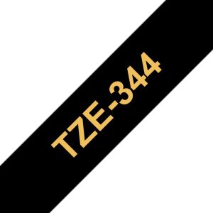 Brother TZE-344 Etiketten erstellendes Band Gold auf Schwarz