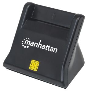 Manhattan USB 2.0 Smartcard-/SIM-Kartenlesegerät mit Standfuß, USB-A-Stecker, Kontaktlesegerät, Desktop, extern, schwarz