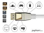 Python PREMIUM DisplayPort 2.0 Kabel, 54 Gbit/s, UHBR 13.5, 4K @240Hz / 8K @60Hz, Vollmetallstecker, Kupferleiter, Nylongeflecht schwarz, 0,5m