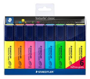 Staedtler Textsurfer classic 364 Marker 8 Stück(e) Meißel Blau, Grün, Orange, Pink, Violett, Gelb