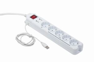 Gembird PCW-MS2G Spannungsschutz Weiß 5 AC-Ausgänge 250 V 1,8 m