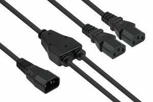 Kabelmeister Y-Kaltgeräteverlängerung Kaltgeräte-Stecker C14 an 2x Kaltgeräte-Buchse C13, schwarz, 0,3m