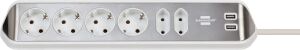 Brennenstuhl 1153590620 Verlängerungskabel 2 m 6 AC-Ausgänge Drinnen Silber, Weiß